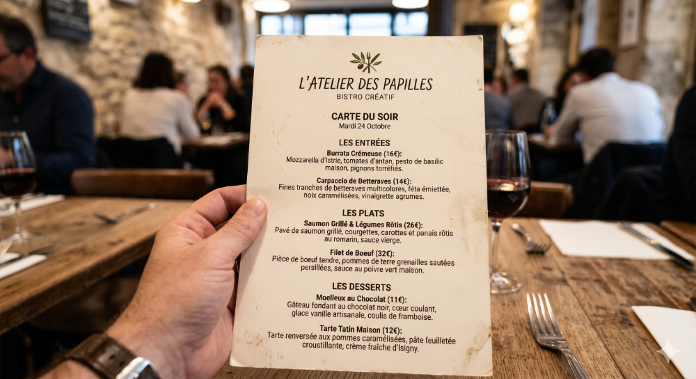 Carte de restaurant envoyée à MYC
